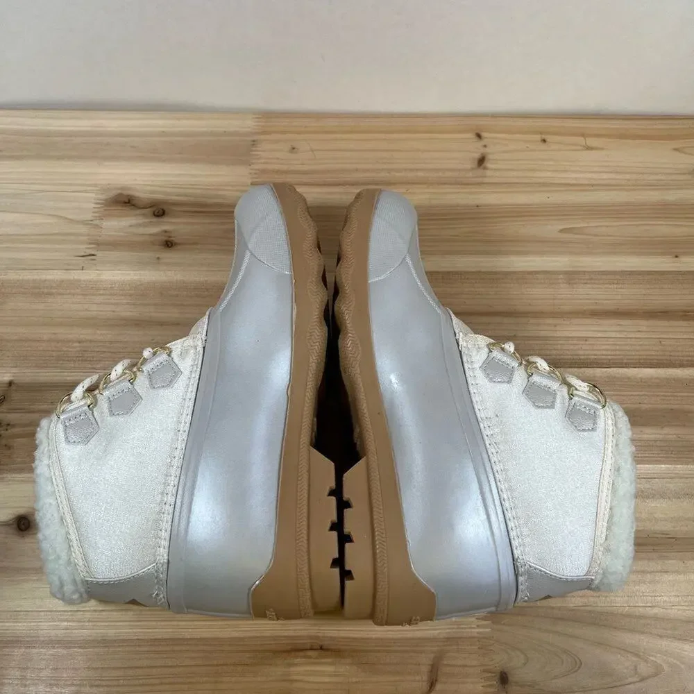 Sperry Cozy Duck boots winter rain waterproof silver tan Womens 6 Mens 5 NEW